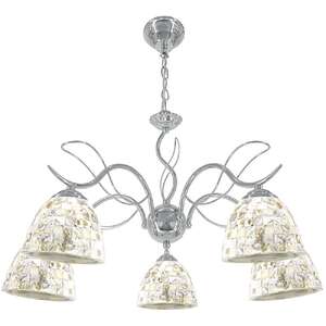Elem Goya 8950/5 8C lampa wisząca zwis żyrandol klasyczny elegancki antyczny klosz szklany łańcuch 5x60W E27 chrom