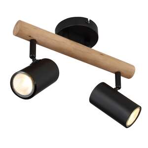 Globo Herti 57913-2 listwa plafon lampa sufitowa spot 2x5W GU10 LED czarny/drewniany